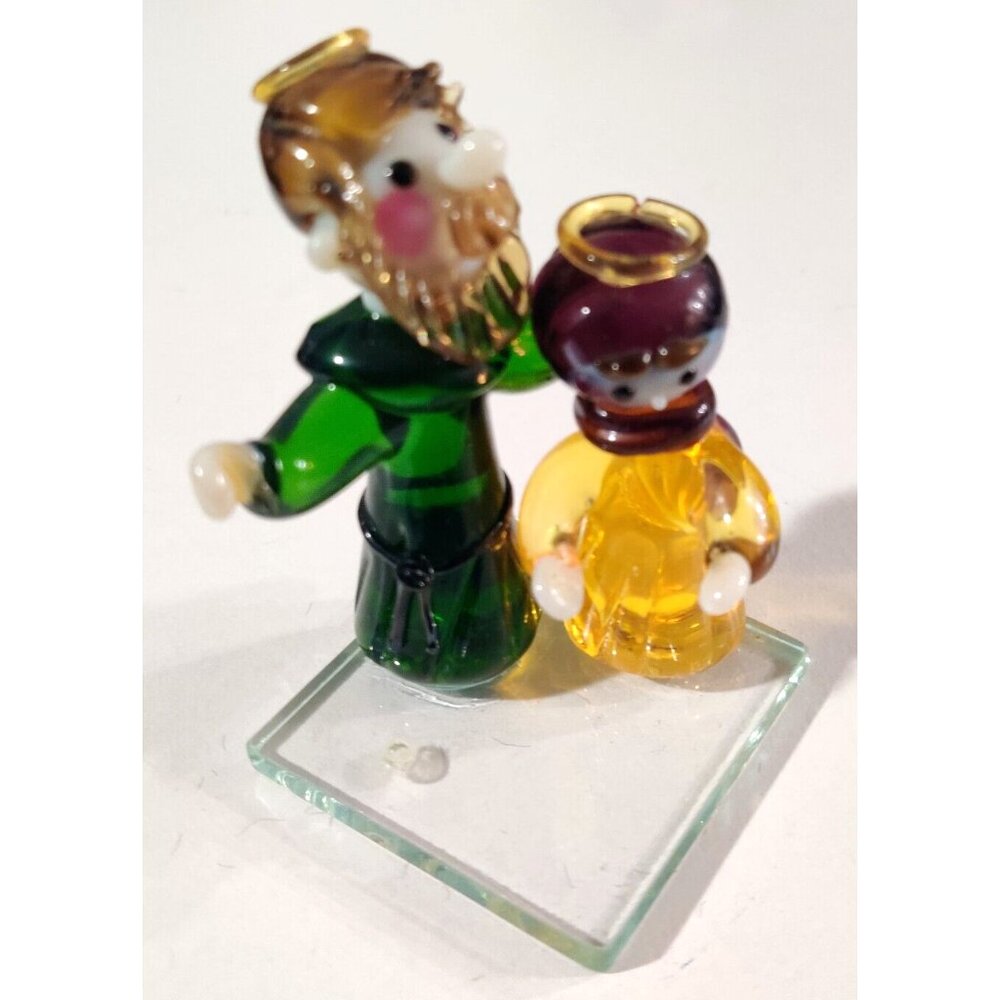 Folk Art Glass Miniature Angels Elder And Baby 2x2x3" Murano? Storytelling